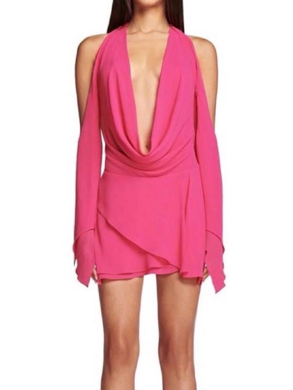Hot Pink Draped Halter Mini Dress
